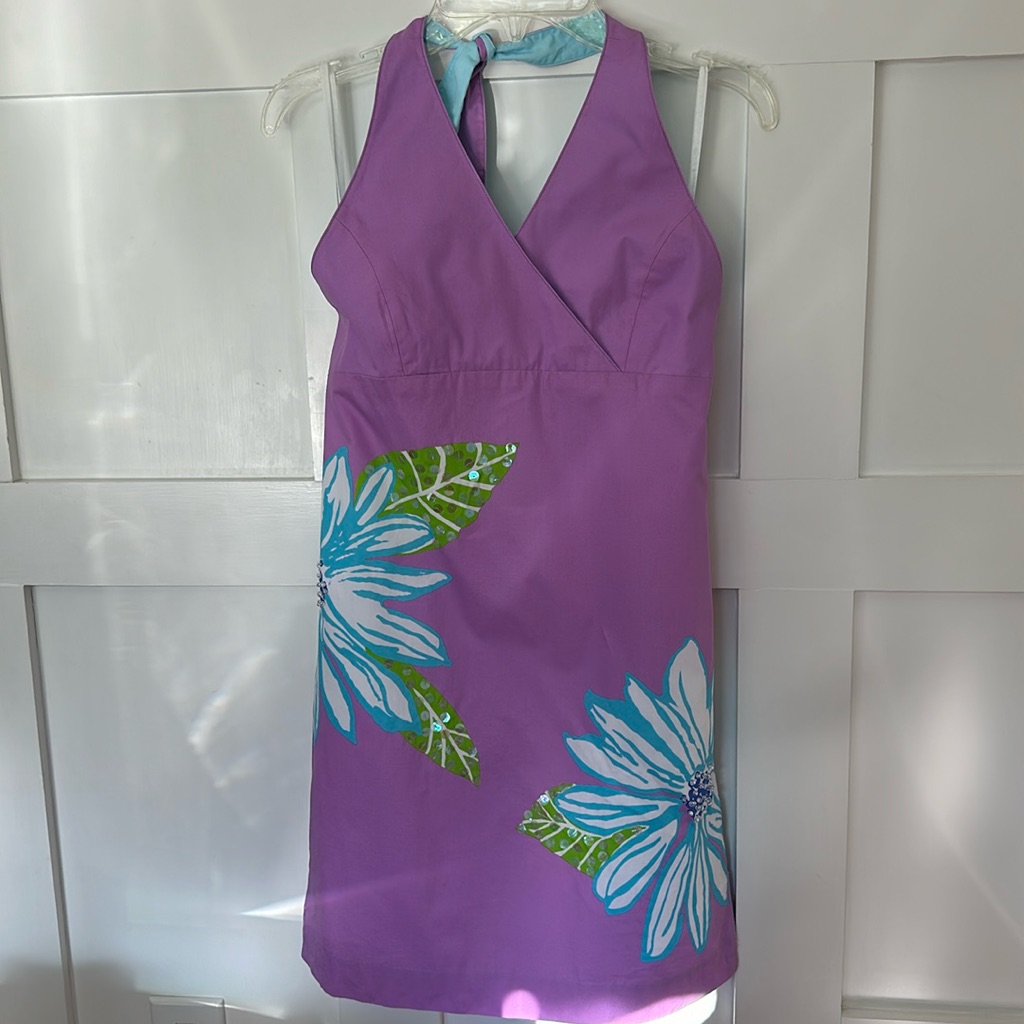 Lilly Pulitzer Girls Size 12 Cotton Halter Dress Embellished Fully Lined